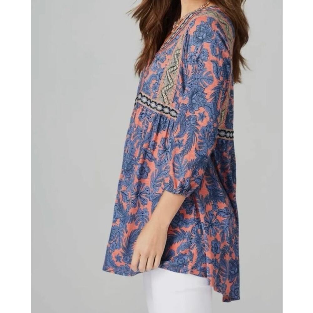 J. Jill Refresh Embroidered Floral Tunic Top Size M Cotton Boho Lace Crochet - Picture 8 of 16